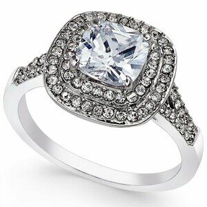 Cubic Zirconia Halo Ring, Sz 8, silver tone